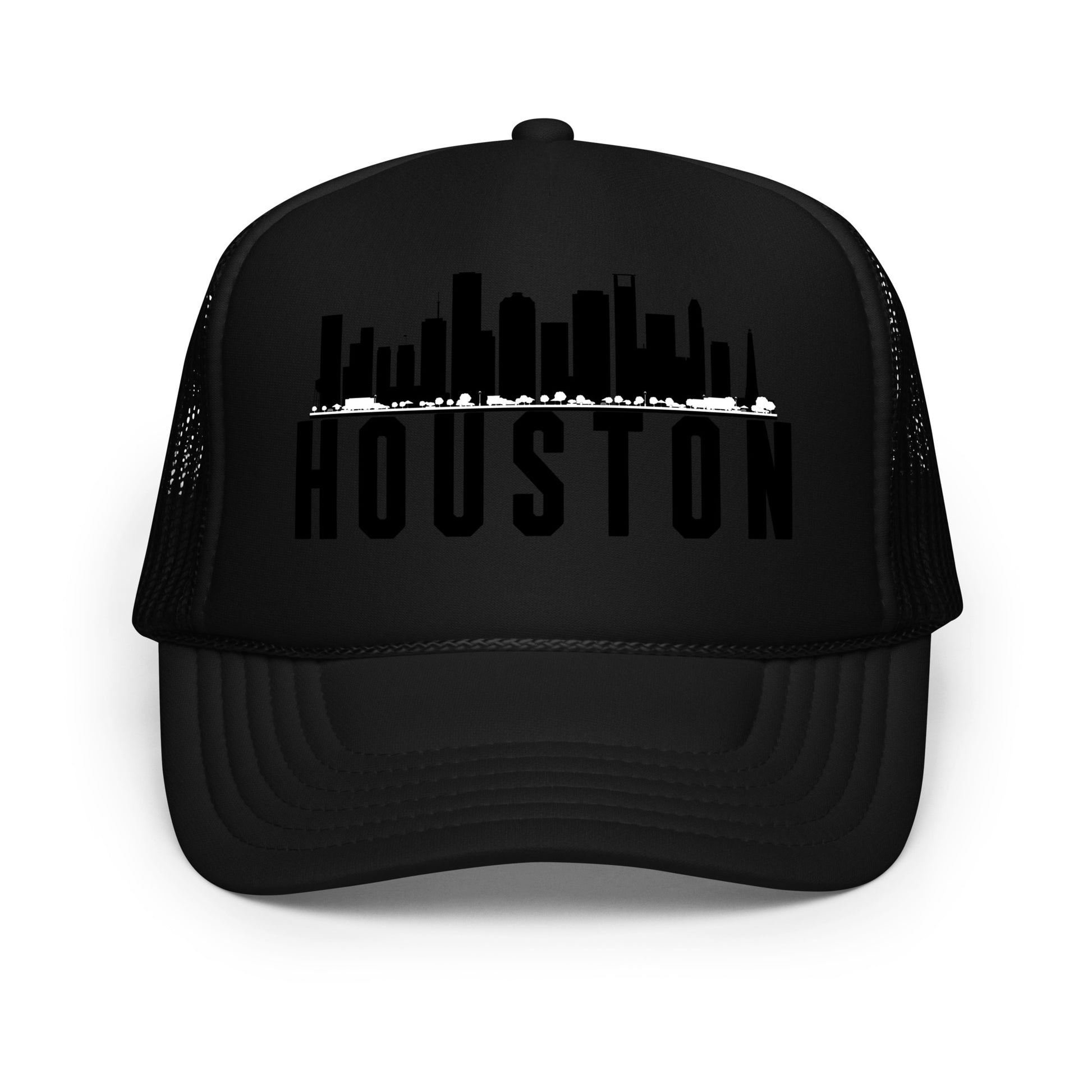 Houston Skyline All Black Foam trucker hat